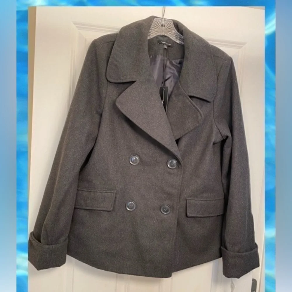 NWT Larry Levine Wool-Blend Pea Coat Castle Grey Size M classic nautical preppy
